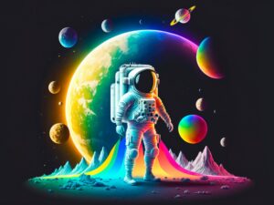 colorful space background astronaut rocket background moon space