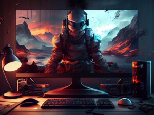 gaming desktop pc computer setup gamer illustration