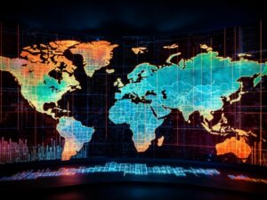 global business travel ideas illuminated world map generated by ai