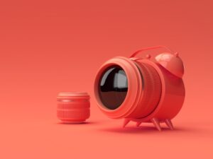 realistic camera lens with watch perfect timing shot 3d rendering