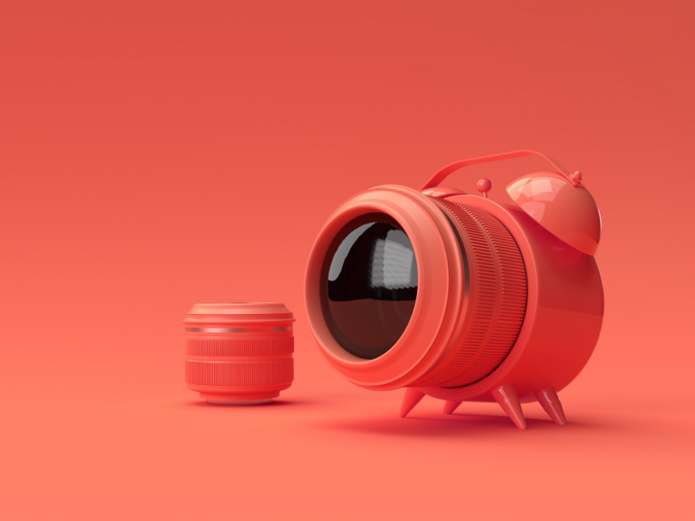 realistic camera lens with watch perfect timing shot 3d rendering